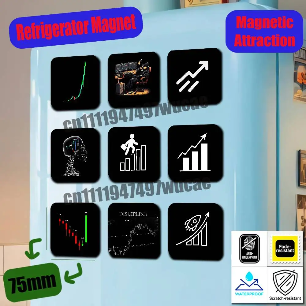 For Trader Green Candlestick Chart Refrigerator Magnets Metal Cabinet Custom Fridge Freezer Magnetic Cards Cover