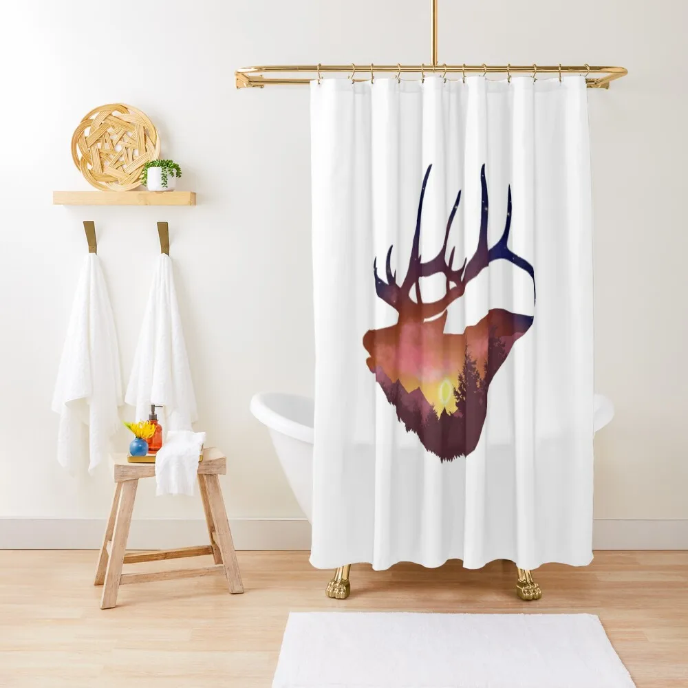 

Elk Sunset Design Shower Curtain Luxury Bathroom Shower Waterproof Fabric Shower Bathroom And Products Curtain