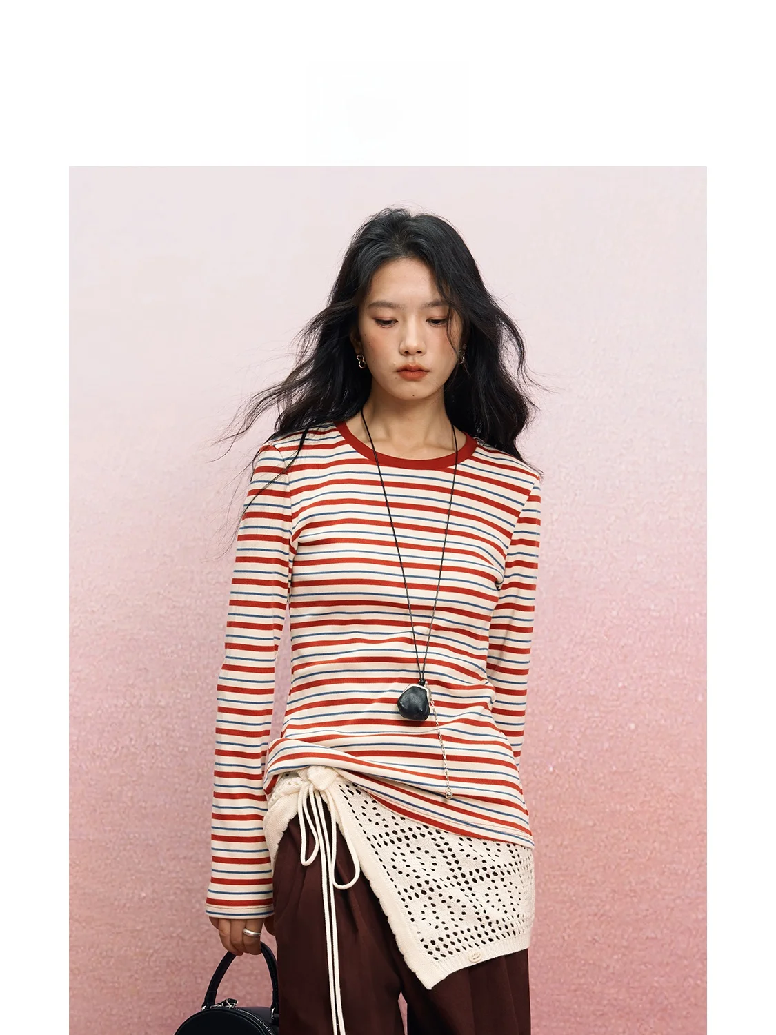 

Облегающая трикотажная базовая футболка из 100% хлопка с круглым вырезом, длинным рукавом, в полоску, для женщин, классическая, весенняя...