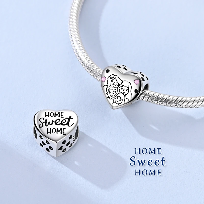 

925 Sterling Silver Charms Bead CZ Zircon Heart Warm family Love Dangle Fit Original Bracelet DIY Women Jewelry Gift