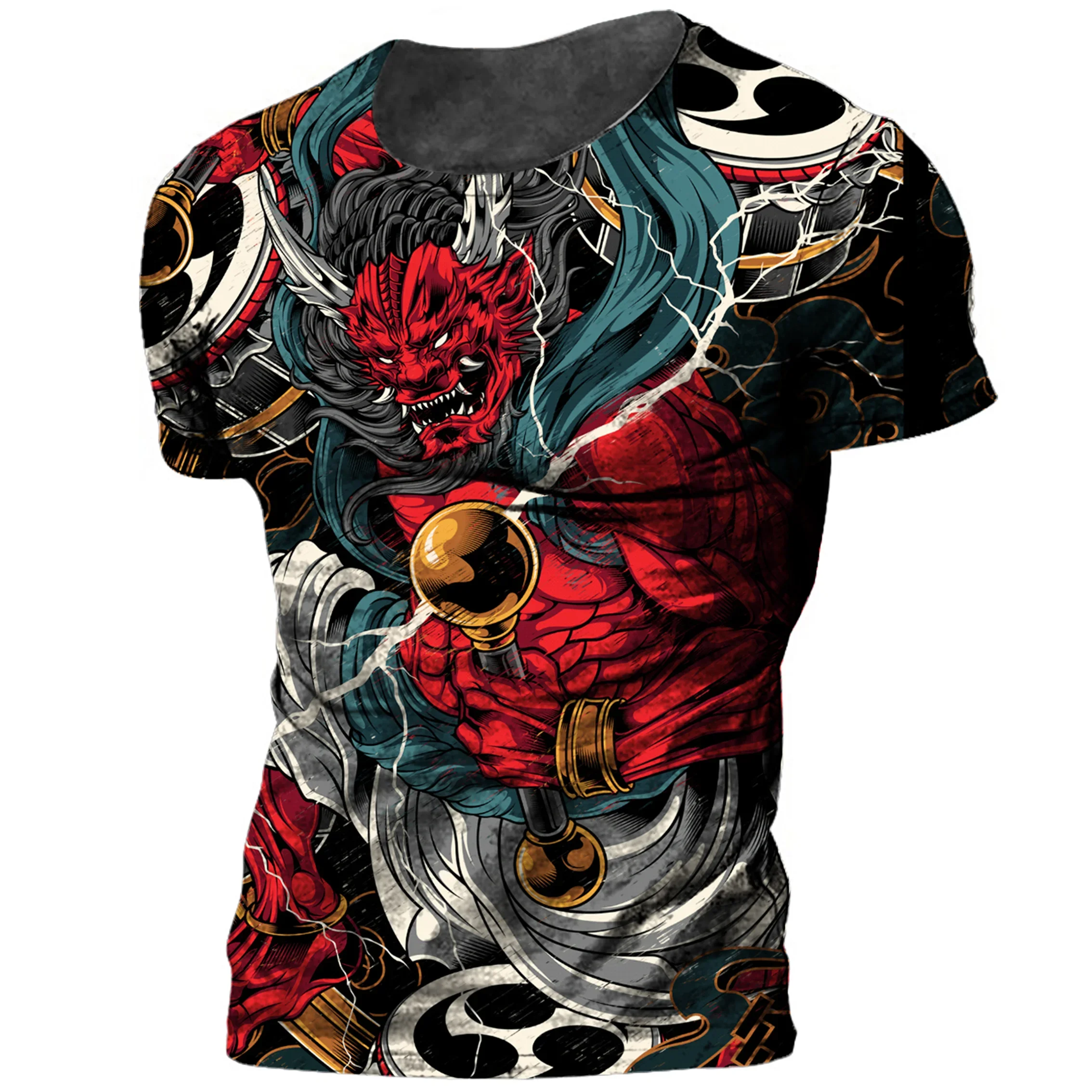 

Japan Samurai Print Men's T Shirt Summer O-neck Oversized Tees Casual Short Sleeved Pullover Tops 2022 New Punk Cool Streetwear