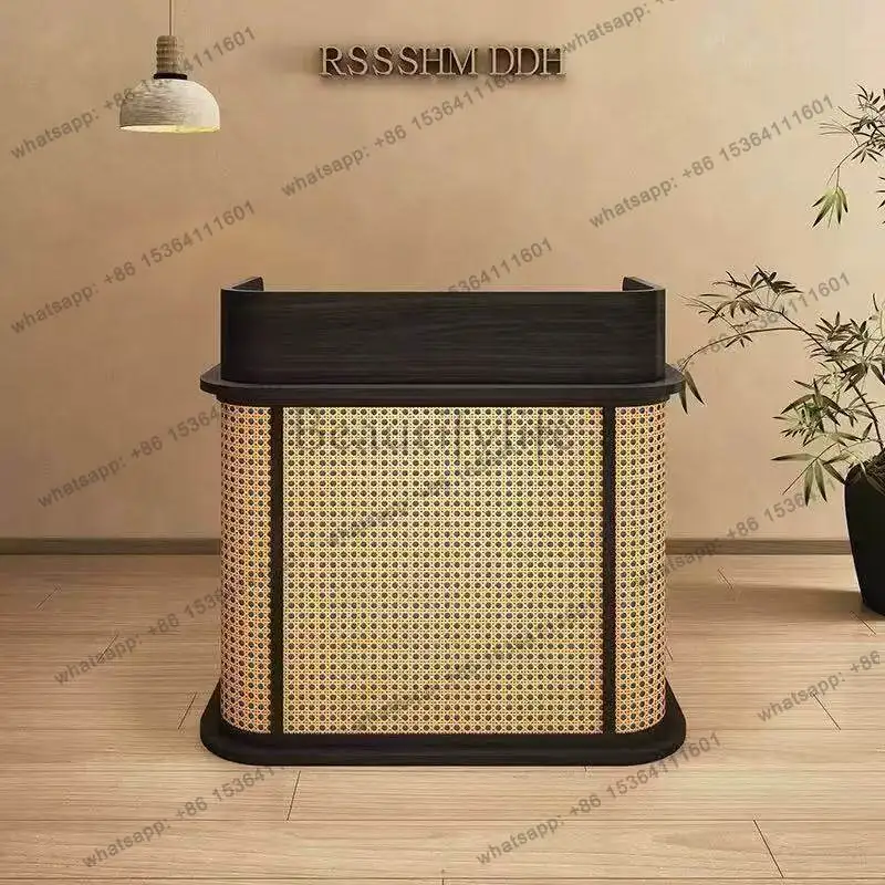 Factory Direct Sales Nordic Luxury Reception Desk Modern High-end Hotel Restaurant Rattan Cashier Counter Commercial Furniture B