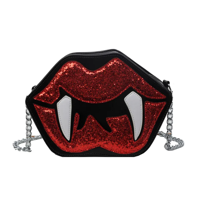 

Funny big lip shaped crossbody bag for women 2025 new fashionable and personalized sequin chain shoulder bag