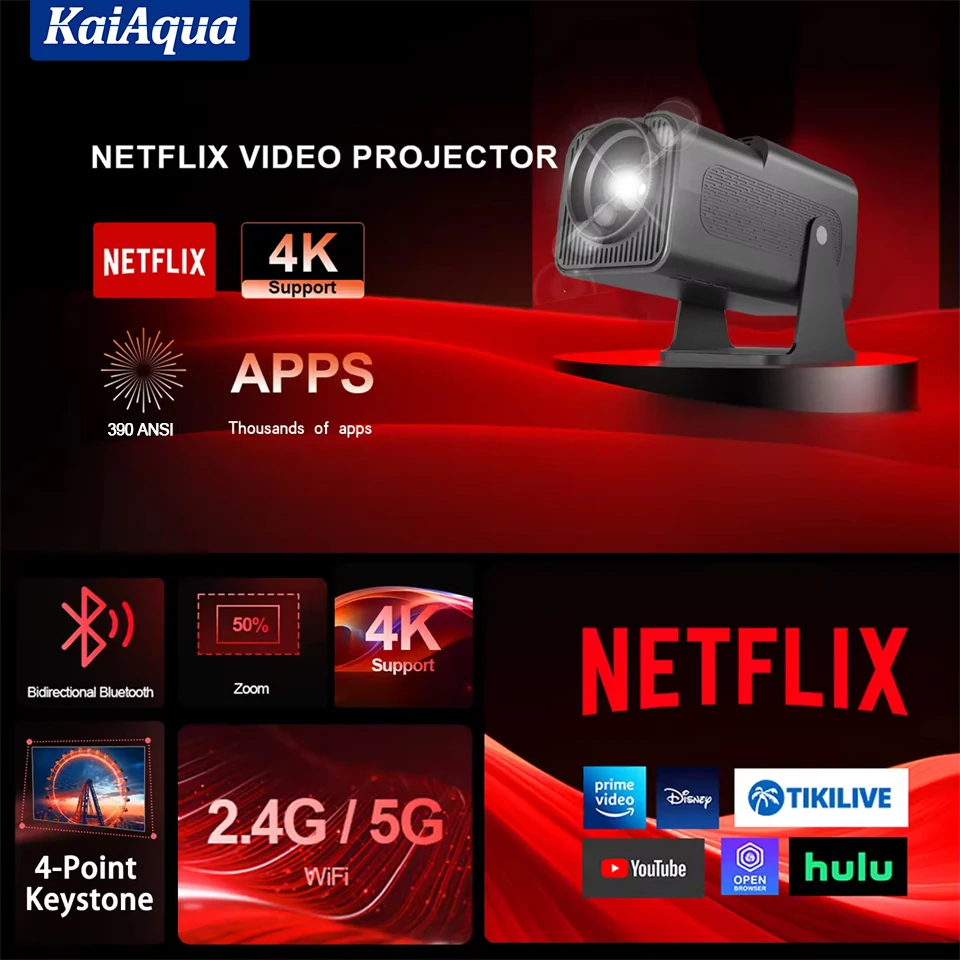 

KaiAqua HY320 Mini Projector Android 13 WiFi 6 BT 5.1 Support 4K HD 1920*1080P Home Cinema Movie Outdoor Portable Projectors New