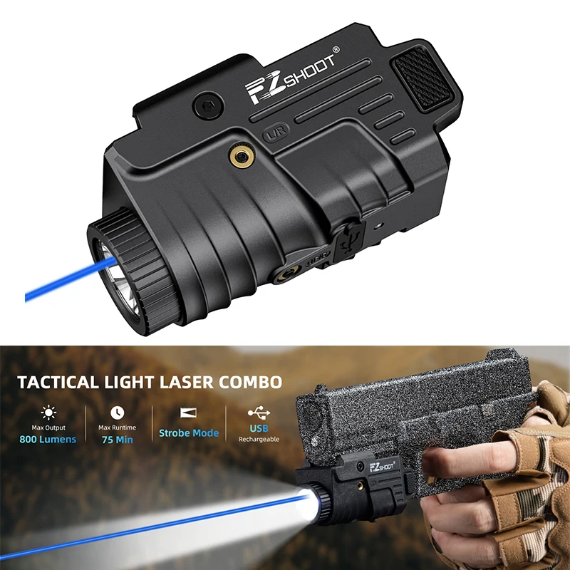 EZshoot 800 lumen pistoollicht rood/blauw/groen lasercombo compacte zaklamp met verschuifbare rail voor Glock en Picatinny Rail - afbeelding 2