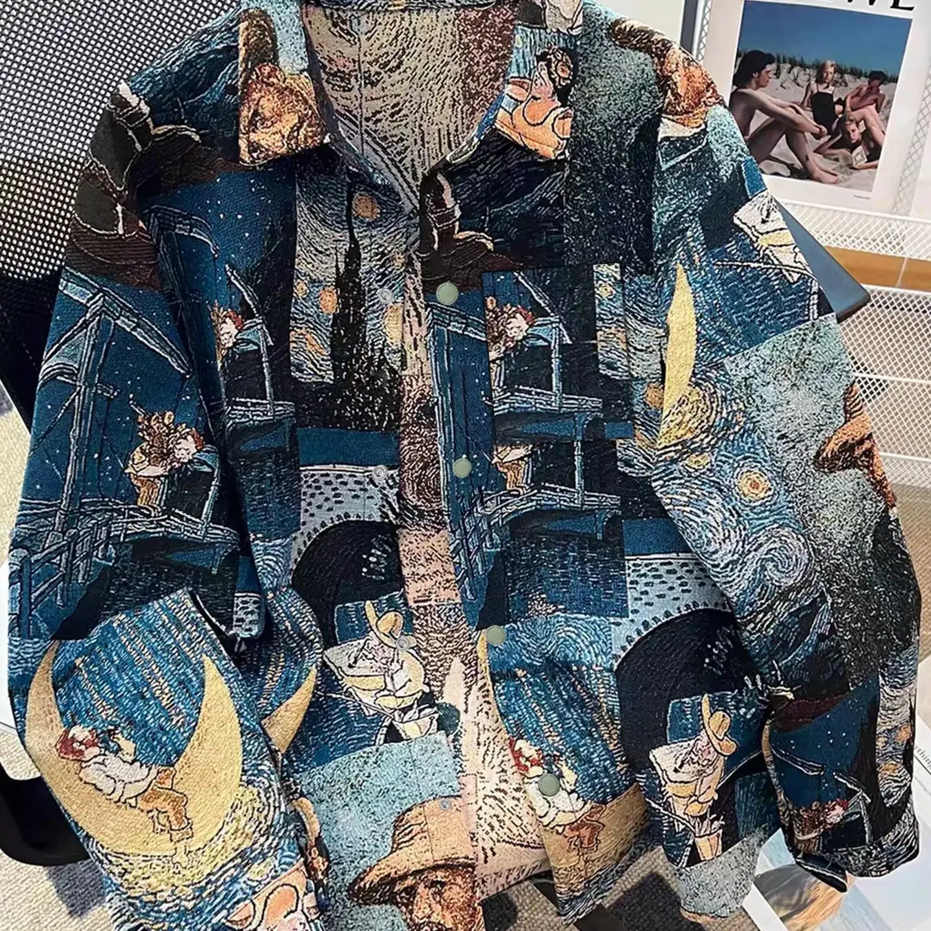 

Весенне-осеннее винтажное пальто с лацканами в стиле американского Ван Гога, красочное пальто с лацканами, мужская высококачественная универсальная повседневная куртка