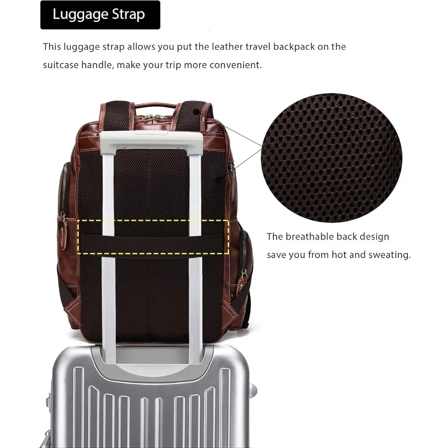 حقيبة ظهر LANNSYNE من الجلد المحبب بالكامل للرجال تناسب قهوة الكمبيوتر المحمول مقاس 16 بوصة #5