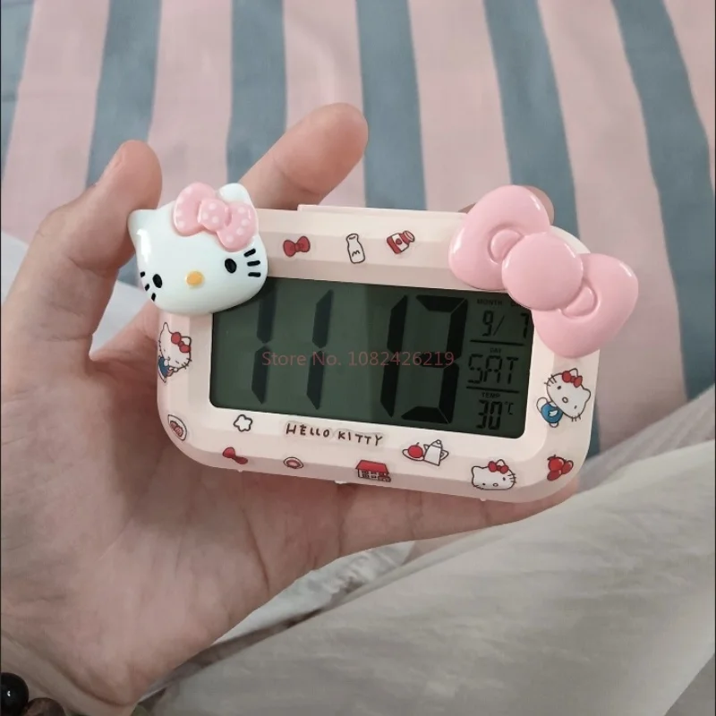 Cute Hello Kitty Alarm Clock Anime Sanrio Noctilucent Alarms Clocks Cartoon Kawaii Dormitory Clocks Desktop Decoration Kids Gift