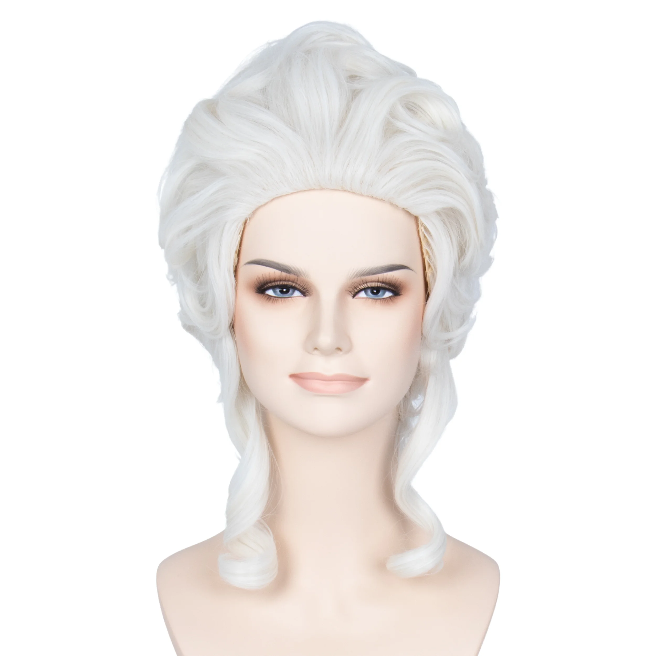 Miss U Hair Short Curly Platinum White Wig Victorian Wig Baroque 18th Century Wig Women Queen Halloween Cosplay