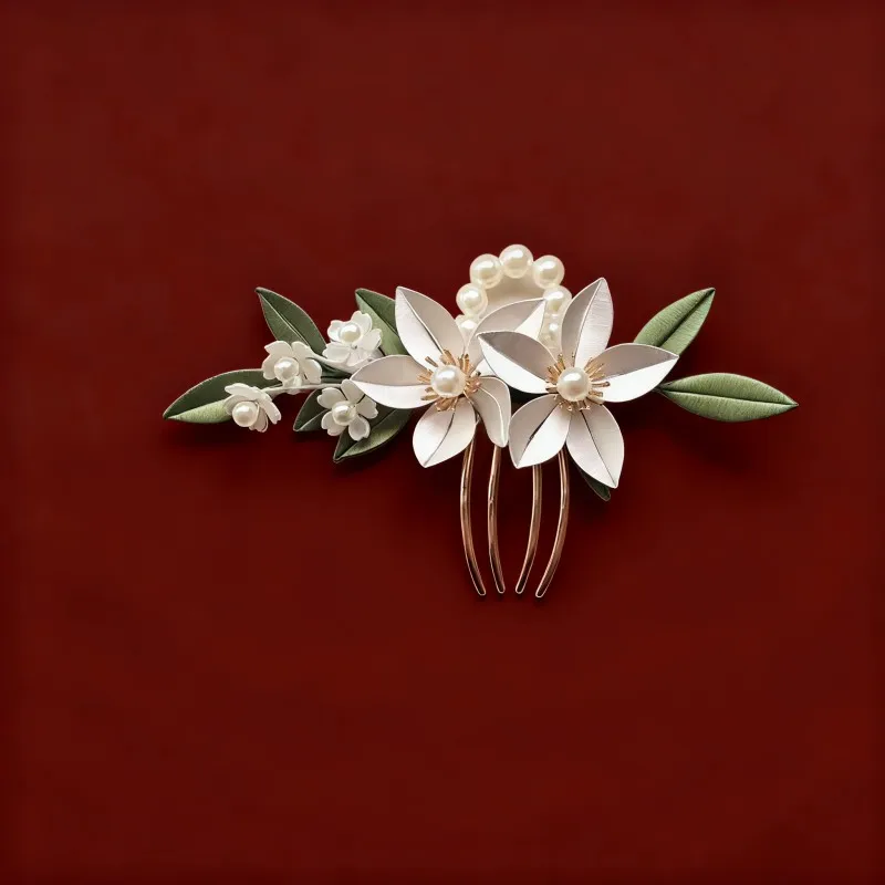 

Художественная расческа с жемчужным цветком — интеллектуальное культурное наследие ручной работы — расческа с китайским шелковым цветком — цвет груши