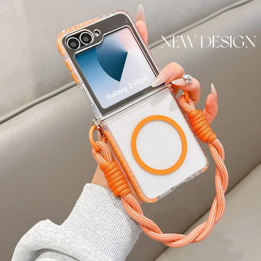 Für Magsafe Magnetische Handgelenk Strap Telefon Fall Für Samsung Galaxy Z Flip 7 6 5 4 3 Flip7 Flip6 Flip5 Flip4 Flip3 Transparente Abdeckung