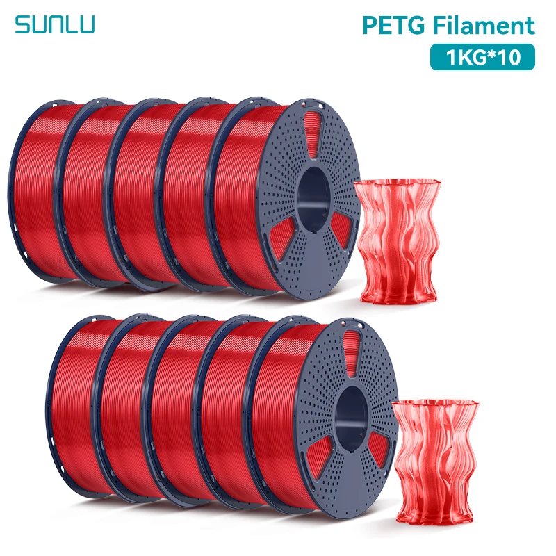 SUNLU 10KG PETG / helder 3D-printerfilament 1,75 mm 1000 g spoel (2,2 lbs) netjes gerangschikt geen knoopfilament geschikt voor de meeste FDM-printers