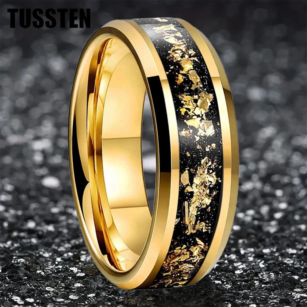 Dropshipping TUSSTEN 6/8MM wolframowy obrączka męska i damska z inkrustowaną złotą folią zapewniającą wygodne dopasowanie