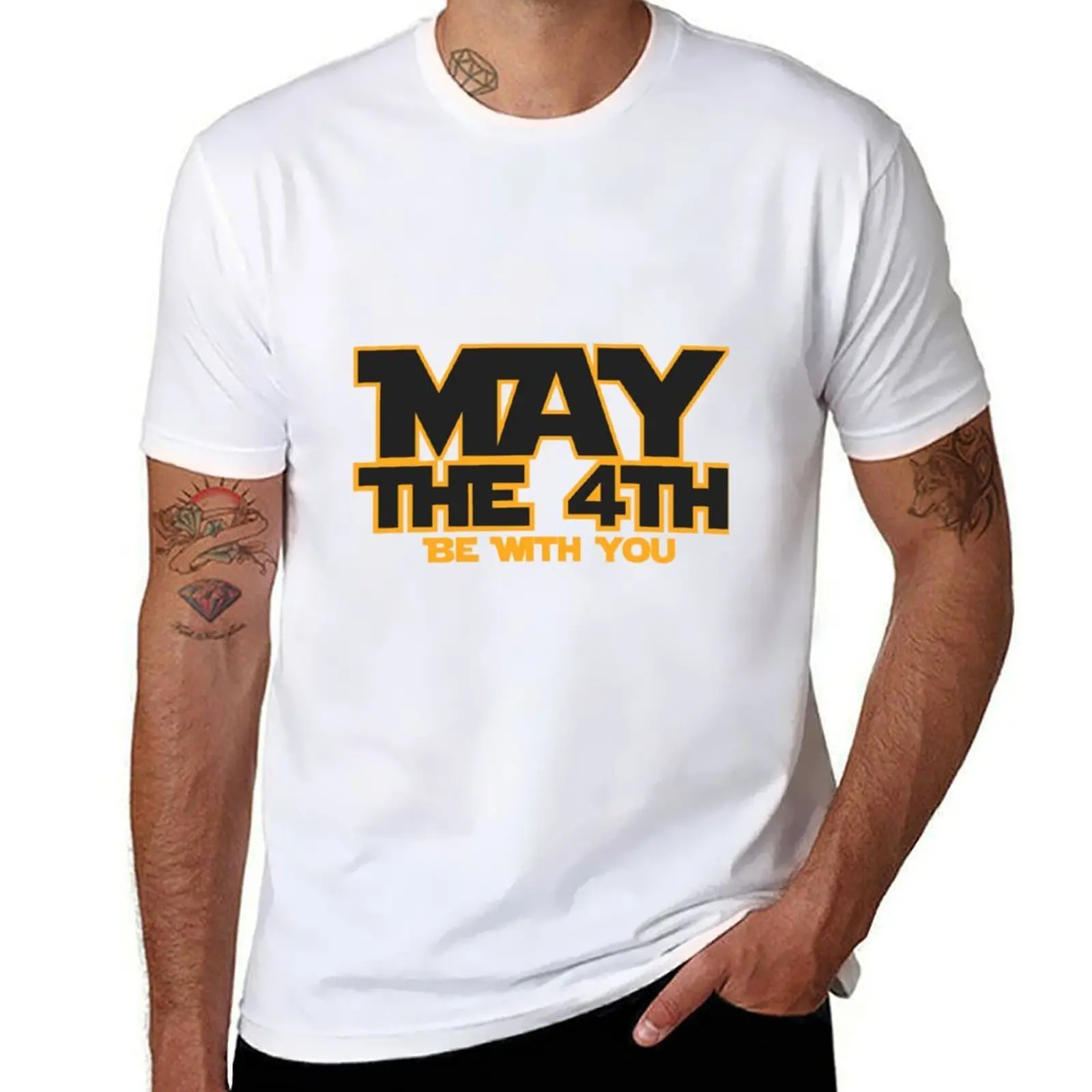 4th of may be with you black T-Shirt t shirts for man cotton soft t shirts for man cotton T-Shirt