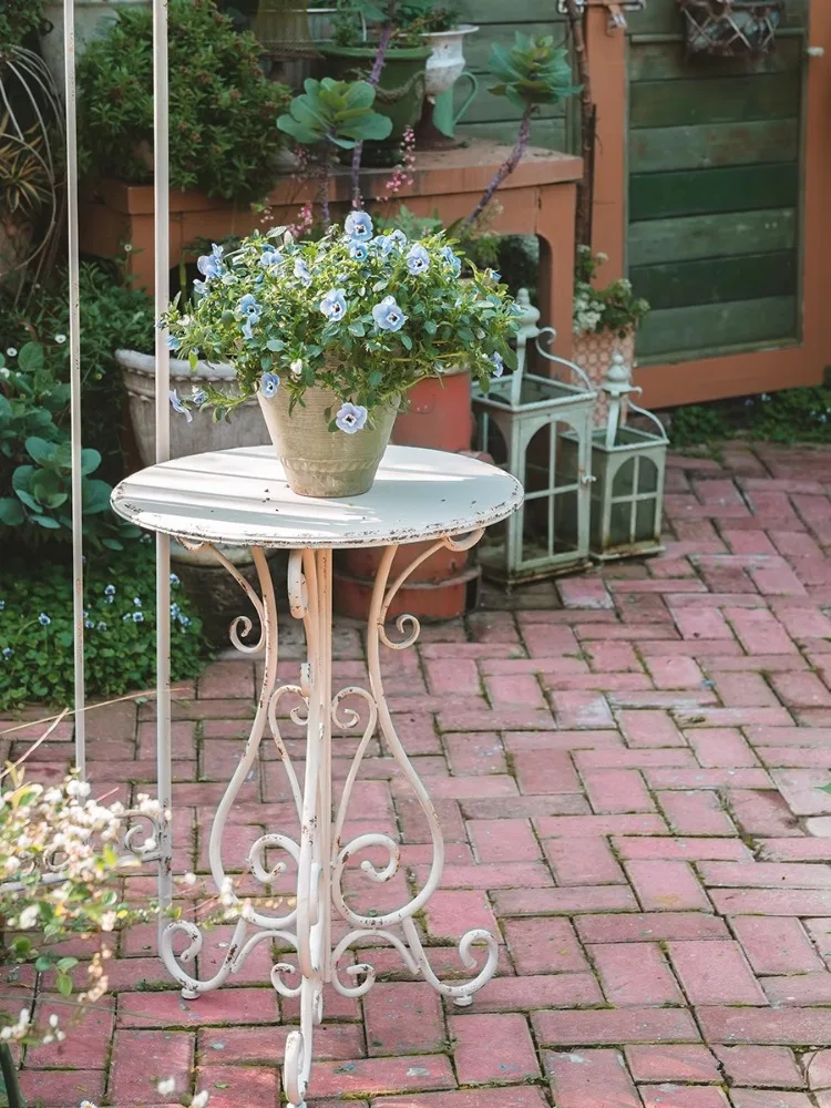 Outdoor old iron round table plant stand courtyard balcony gardening retro small flower table, outdoor furniture Plant Shelves