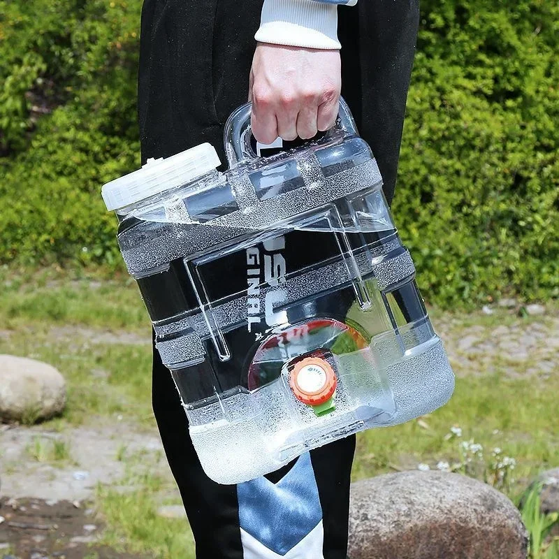 Reusable 28L 10L 15L 20L Long Square Water Tank with Faucet Transparent Water Bottle Outdoor Camping Water Storage Bucket
