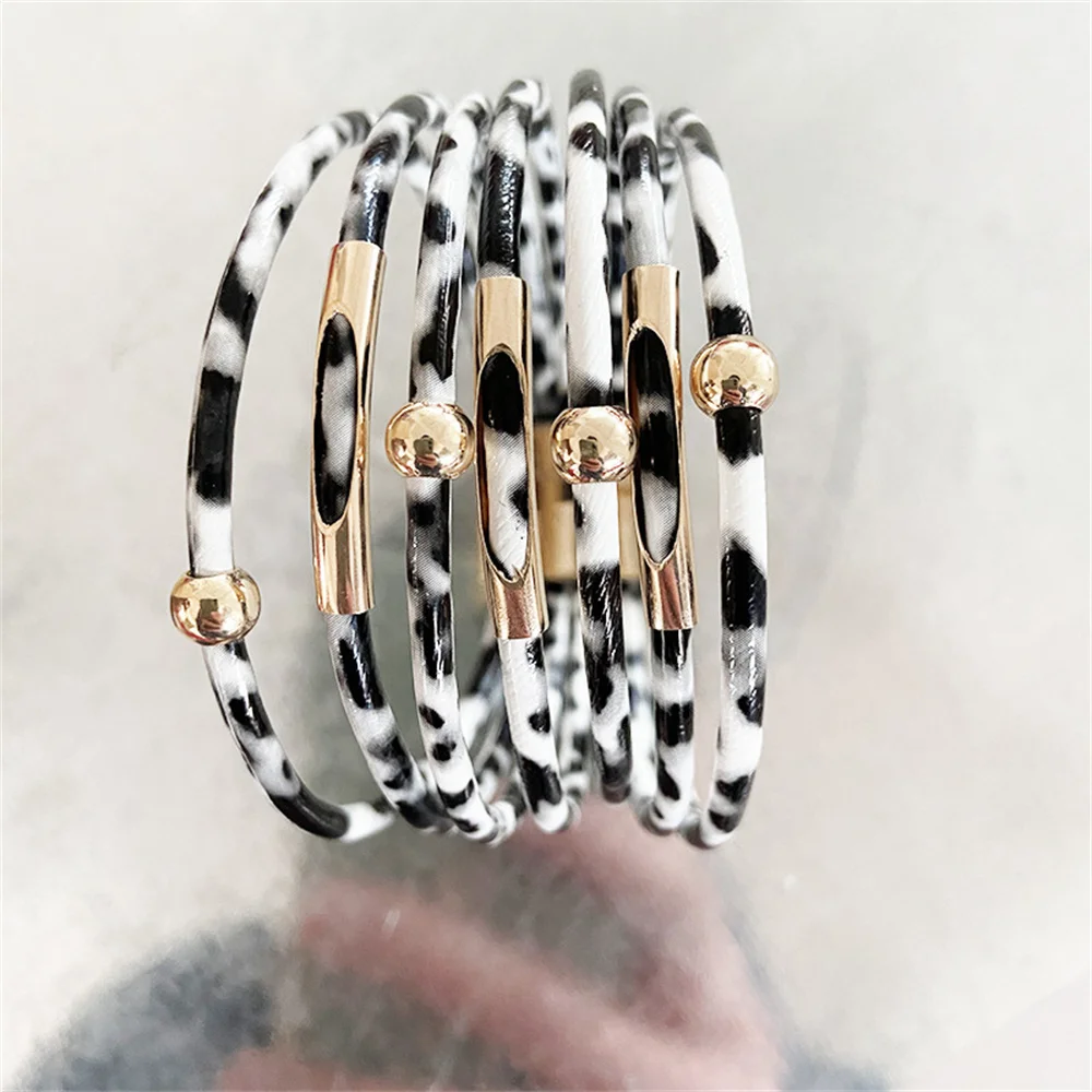 New Leopard Print Multi-Layered Aid Magnet Bracelet For Women Fashion PU Leather Bracelet Bohemian Party Jewelry