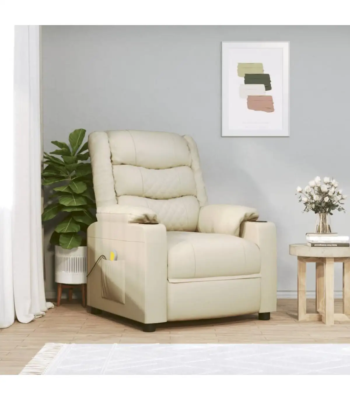 Cream synthetic leather massage armchair