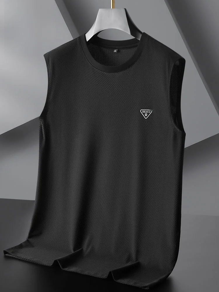 

Мужская летняя спортивная майка больших размеров из ледяного шелка, быстросохнущая, для тренировок, свободного кроя, с круглым вырезом, для подчеркивания мускулатура плеч