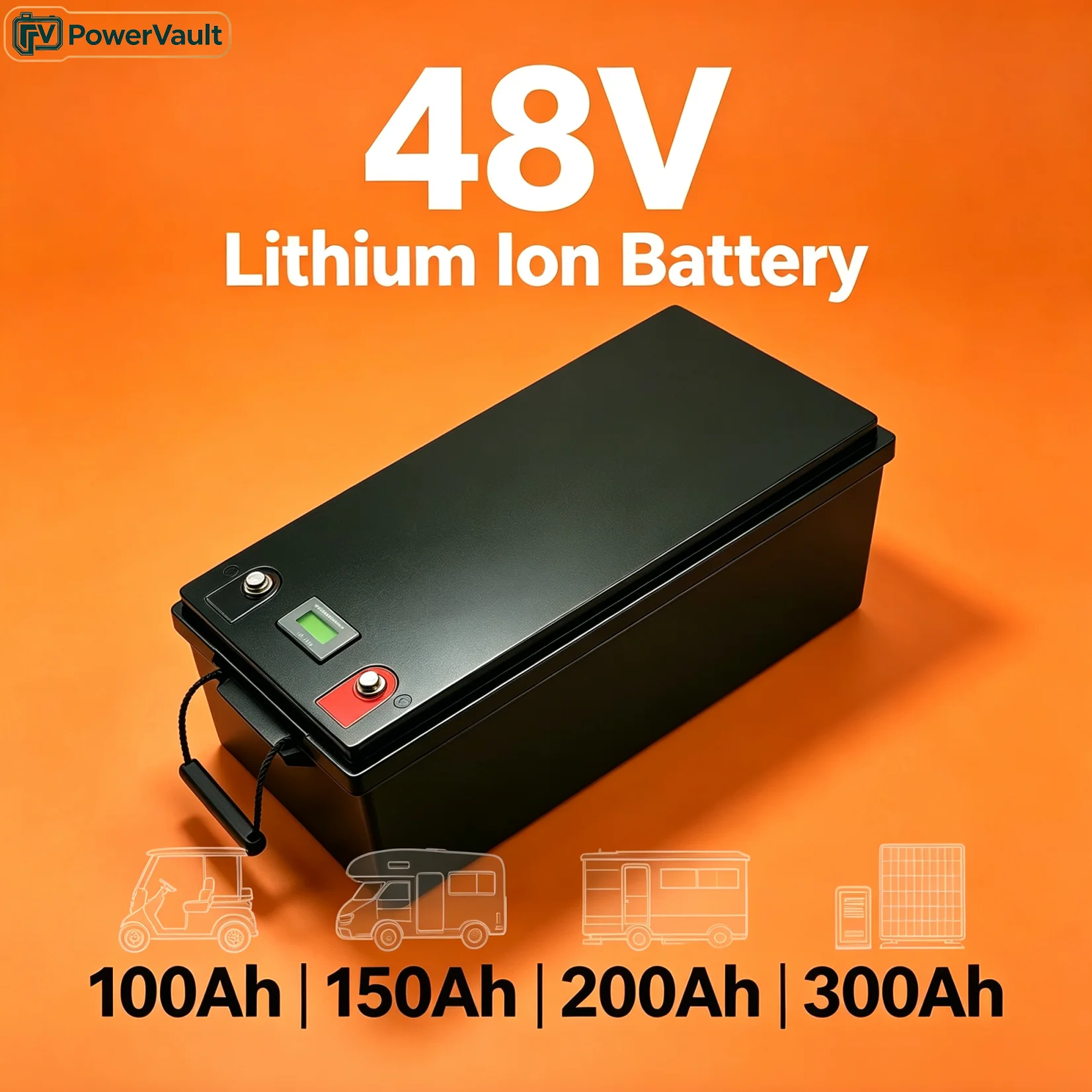 48V 100Ah150Ah Li-ion Battery with Charger – 7.2kWh Replacement for 100Ah/5kWh, for Golf Cart, RV, Solar, Inverter & Backup