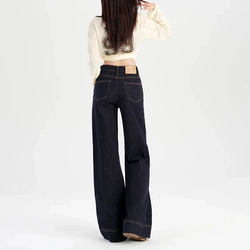 High Waist Loose Fit Fleece Lined Flare Denim Jeans Women's Autumn Winter New Style Blue Jeans Slimming Straight Leg Trousers