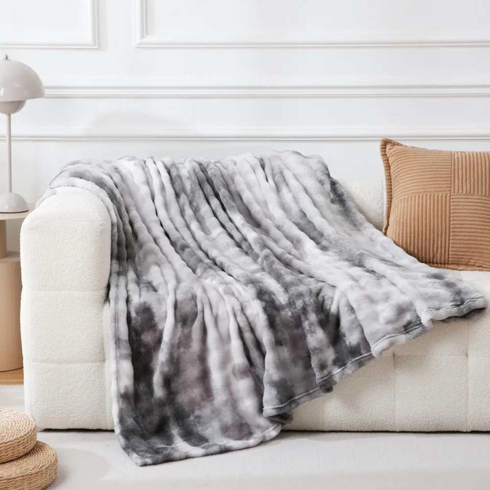 Faux Fur Dark Grey Throw Blacket for Couch - Super Soft Flufyy Bubble Throw Blankets for Bed Bedroom Living Room Farmhouse Sofa