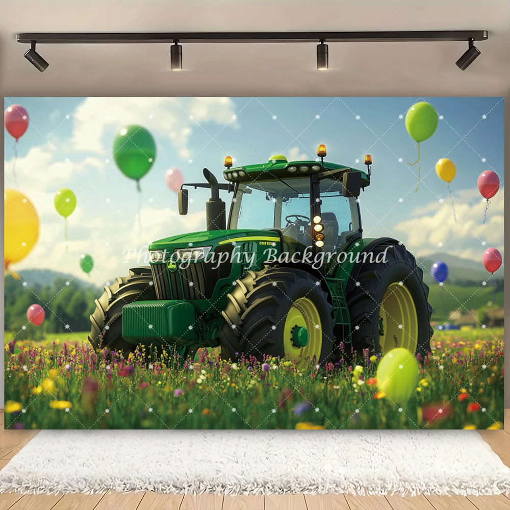 Green Tractor Farm Photography Backdrop Harvest Haystack Barn Newborn Baby Shower Birthday Party Background Photo Studio Decor