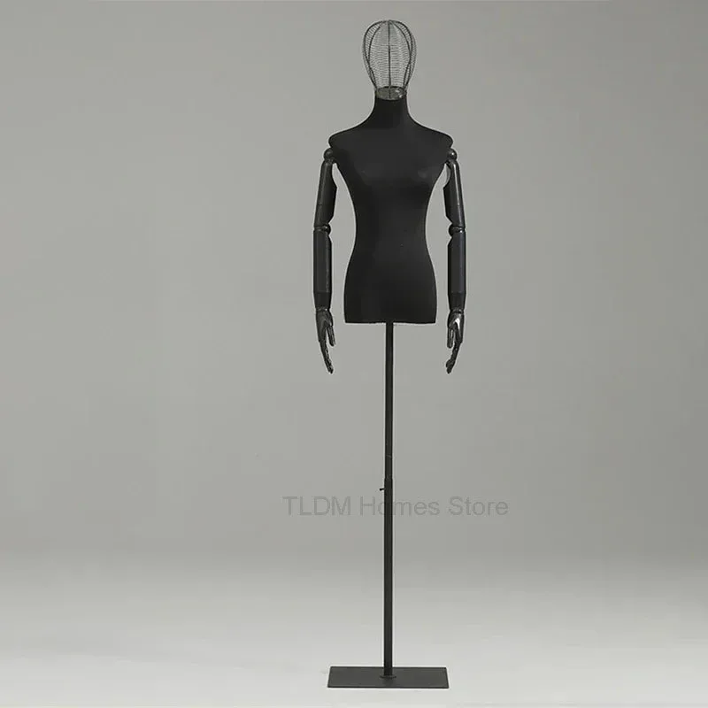 

Black Cotton Mannequins Display Stand Dress Women's Clothing Store Mannequin Wedding Metal Base Stereoscopic Clothing Display