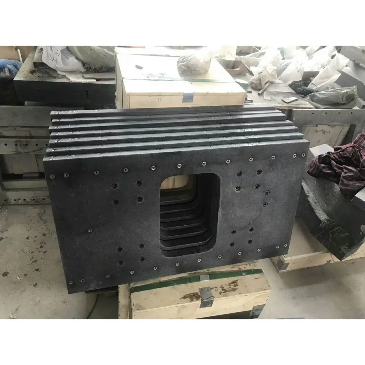Custom Cut-out Granite Base, Precision Drilled Black Granite Mechanical Plate for Automation Equipment