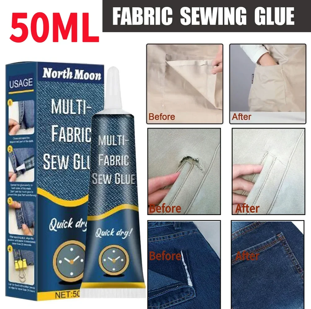 50ml Sew Glue Fabric Leather Fast Drying Glue Ultra-stick Sew Glue Kit Secure Stitch Liquid Sewing Supplies Universal Glue