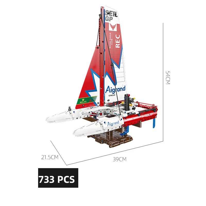 Idea SailGP Race Boat Ship Building Block F50 Hydrofoil Catamaran Sailboat Model Construction Brick Toy Collection For Boy