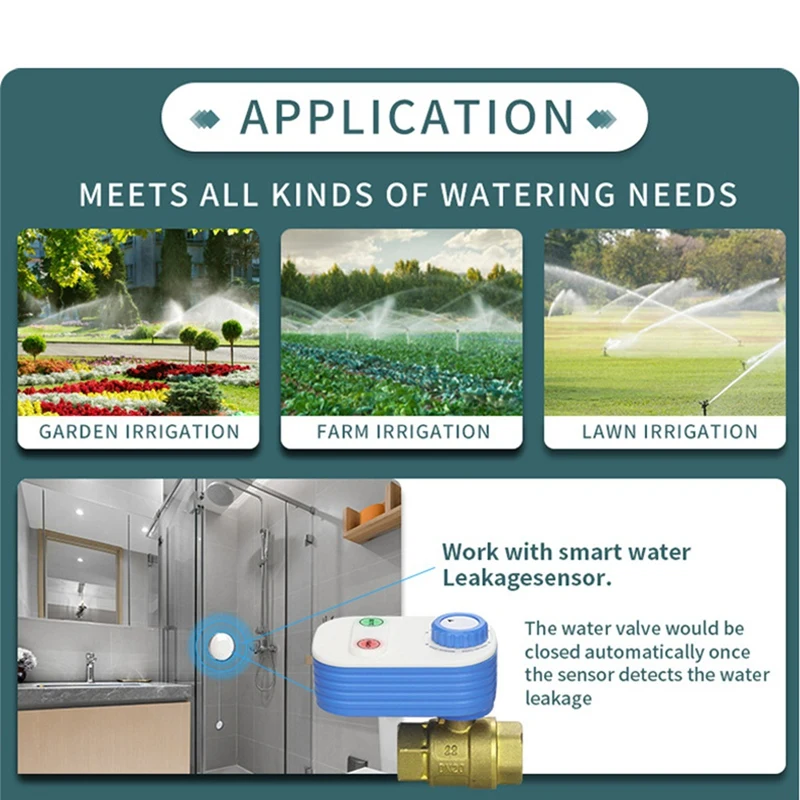 AB42-Tuya Wifi Water Valve Shutoff Controller For Alexa Google Assistant Smart Remote Control Ball Valve DN20 3/4Inch