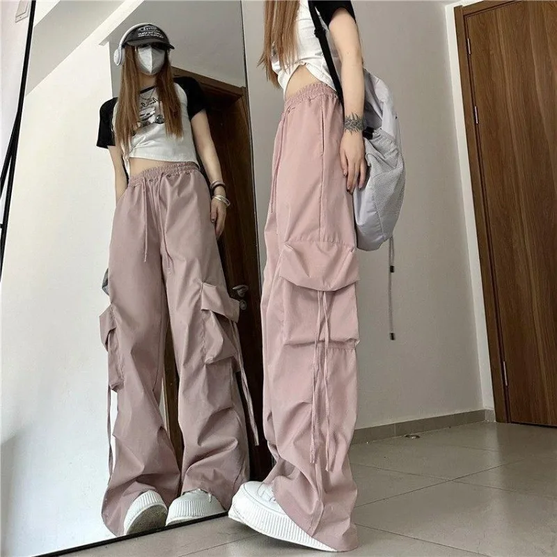 Women's pants summer new retro quick drying workwear casual pants high waist straight tube float loose floor wide leg pants