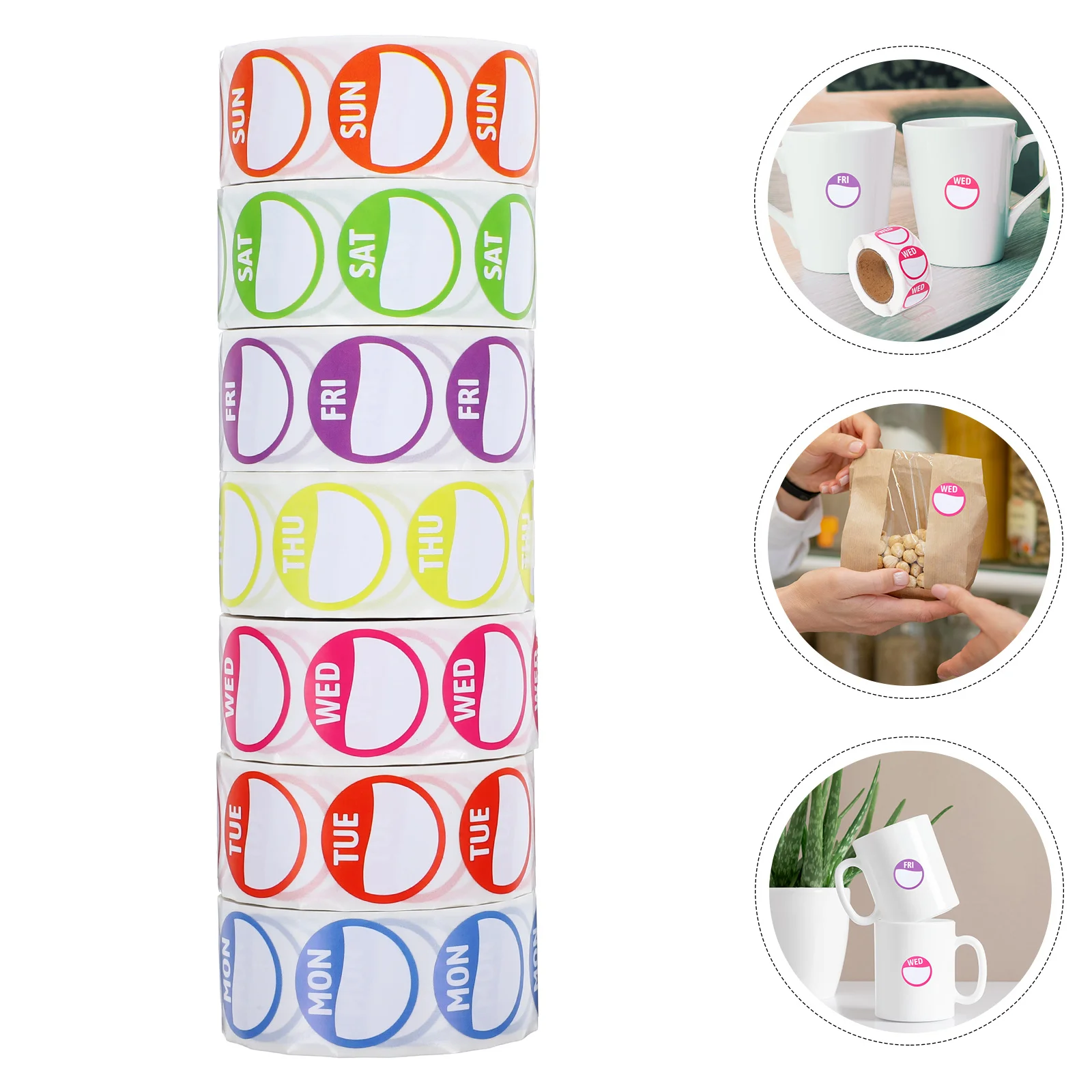 

7 Rolls Inventory Management Stickers Days of Week Labels with English Letters for Food Package Sealing Adhesive Week Stickers
