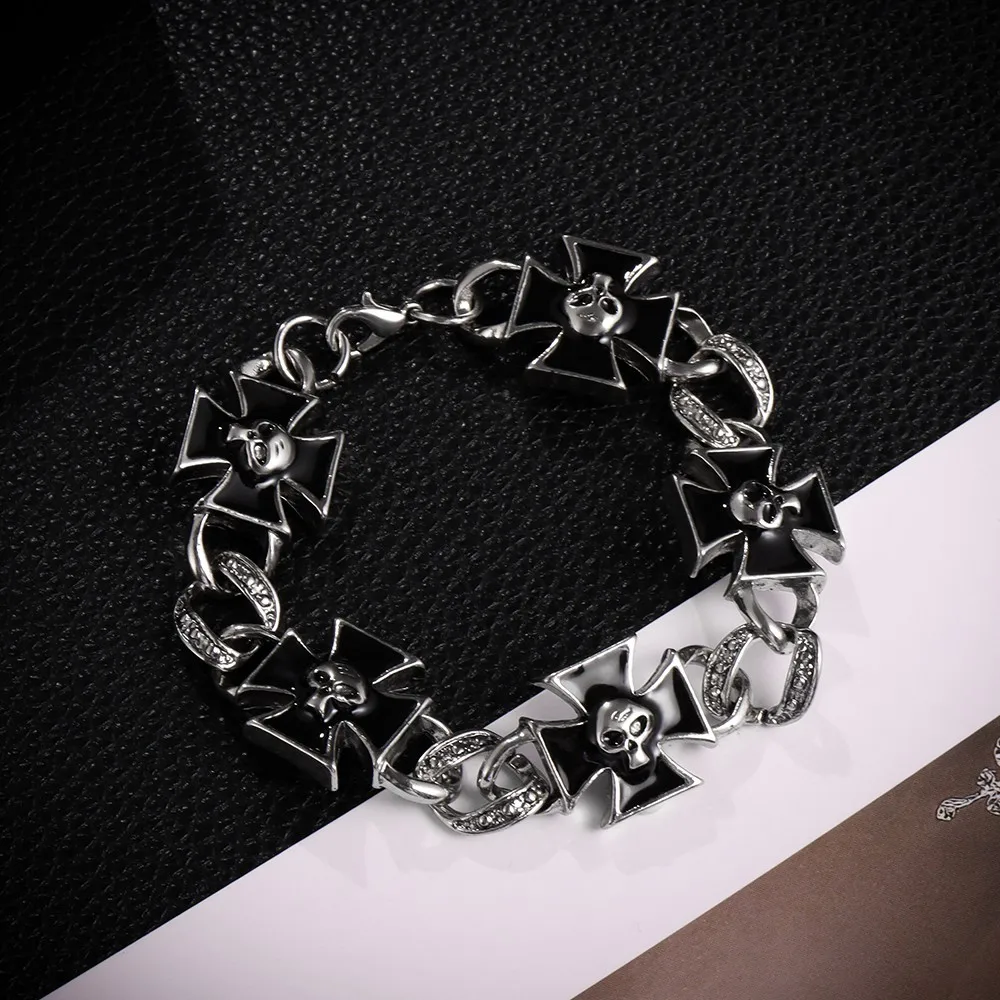 New Trendy Chain Bracelet Men\'s Metal Buckle Cross Tension Mount Skull Fashion Bracelet Accessories Party Jewelry