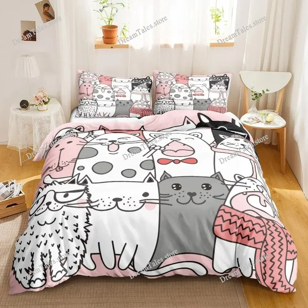 

Cat Cartoon Cute Kitten Bedding Set Boys Girls Twin Queen Size Duvet Cover Pillowcase Bed Kids Adult Fashion Home Textileextile