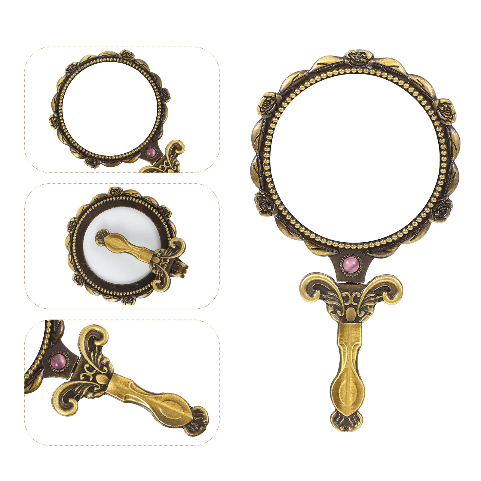 Portable Foldable Makeup Mirror Vintage Style Compact Hand Mirror Lightweight Travel Essential for Women Girls Gift