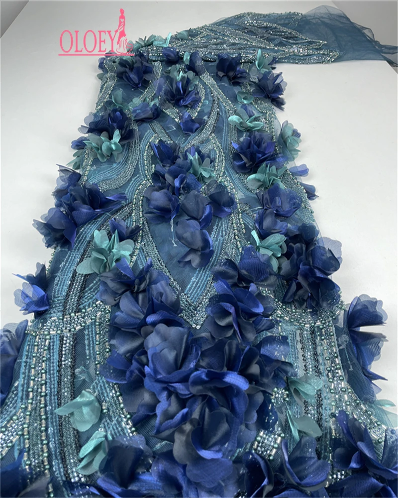 OLOEY   Handmade 3D Embroidery Net Lace Dress with Bead Sequin Evening Party Dress, High End French Fashion New Design Top Quali