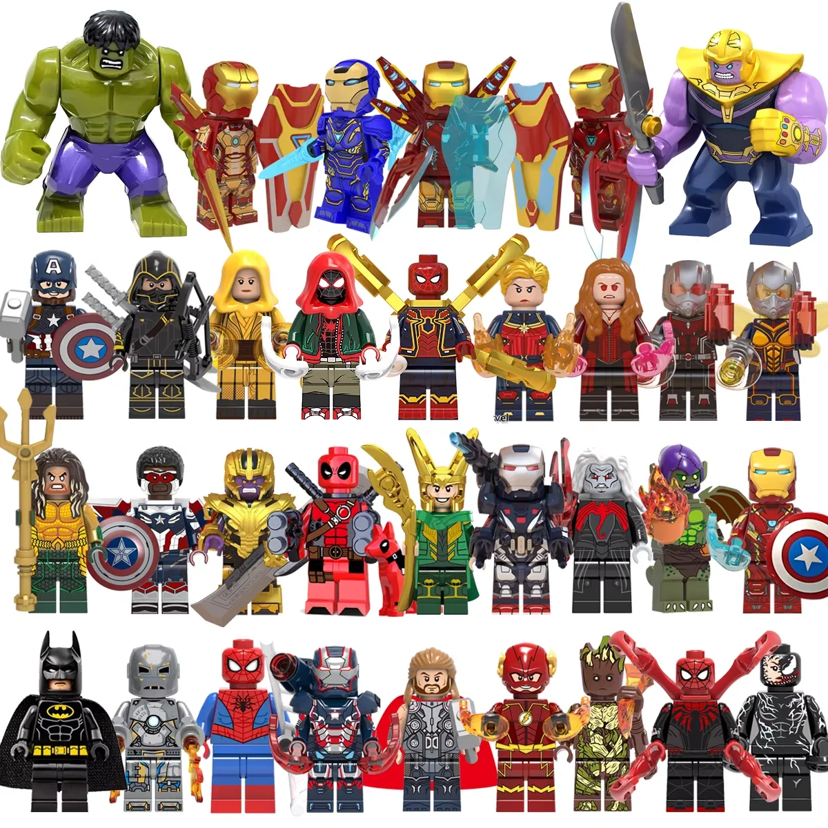 Marvel 6 cm große Superhelden-Figuren aus den Avengers, Spider-Man, Deadpool, Bausteinfiguren, zusammenbaubare Figuren, Desktop-Dekorationen, beste Geschenke