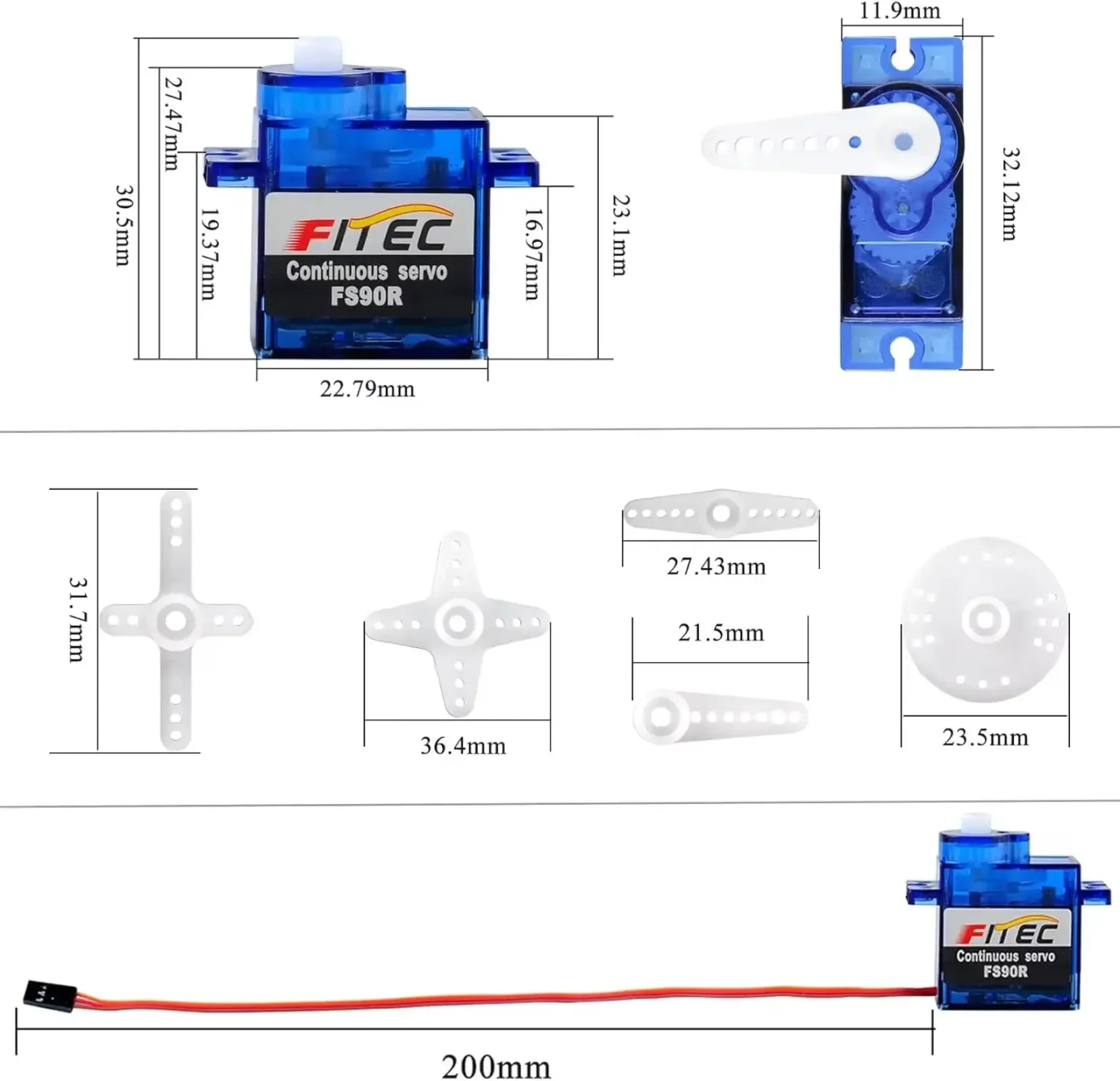 Feetech FS90R محرك سيرفو صغير دوران مستمر 360 درجة مع عجلات إطار RC لمشاريع الروبوتات ذاتية الصنع (عبوة من قطعتين) #4