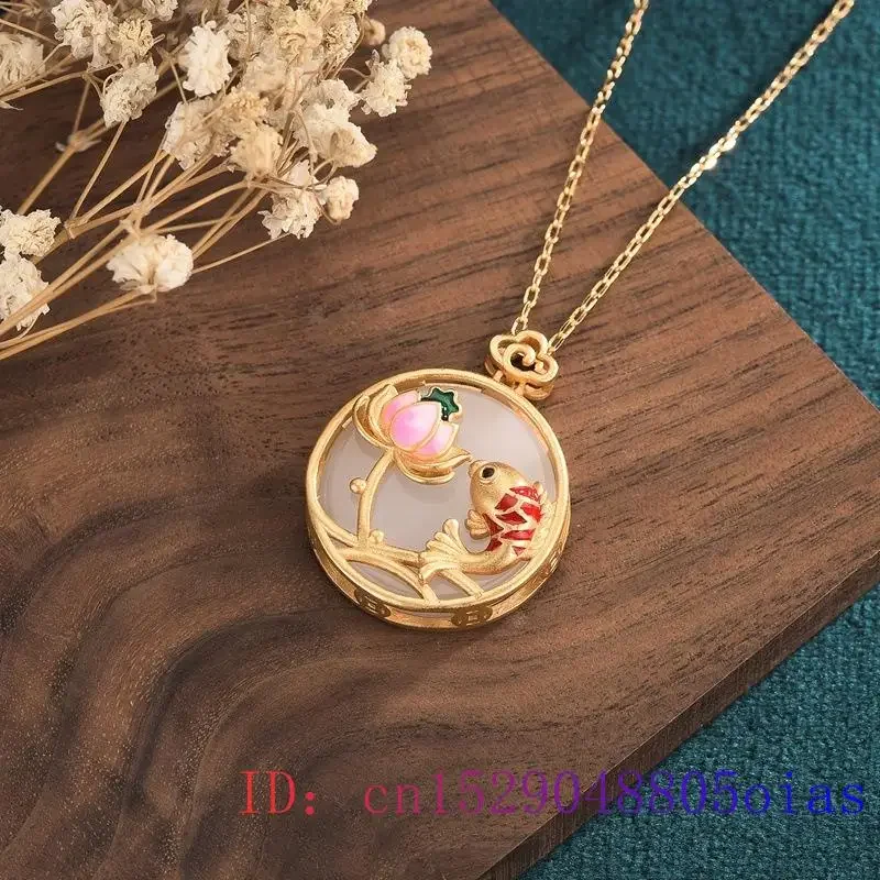 

Jade Lotus Pendant Fashion Jewelry Amulet Gifts Chinese Natural 925 Silver Necklace Crystal Women Zircon Chalcedony Charm