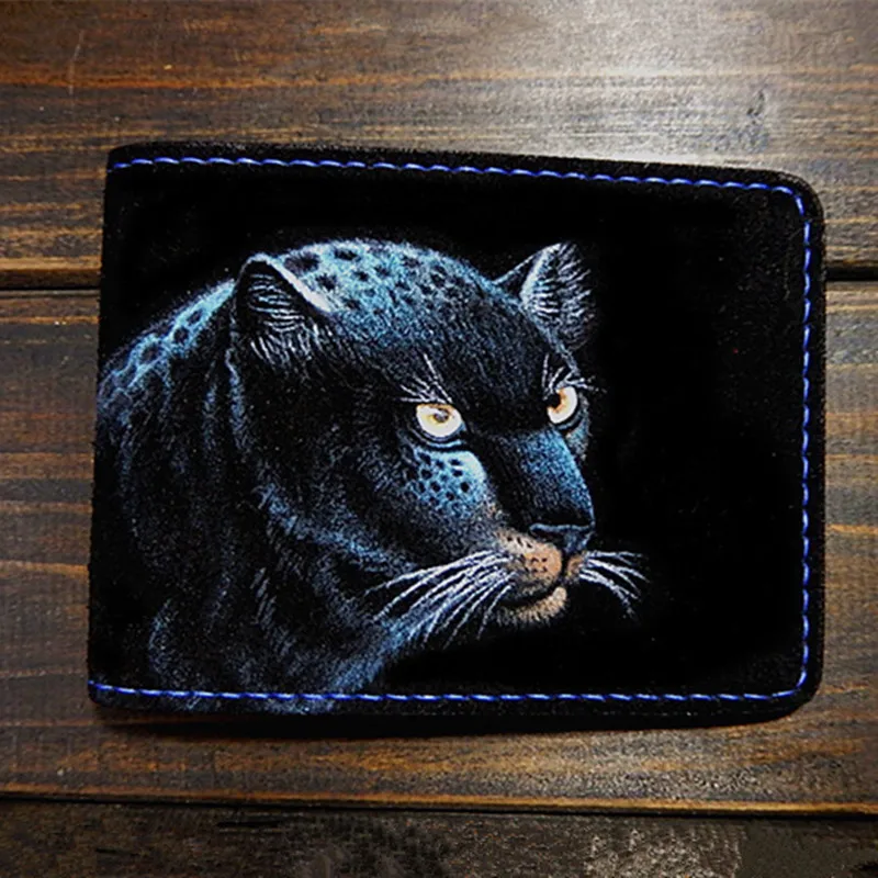 Handmade Women Genuine Leather Card Holder Driver License Cover Organizer Black Color Night Leopard Wallets Custom Size