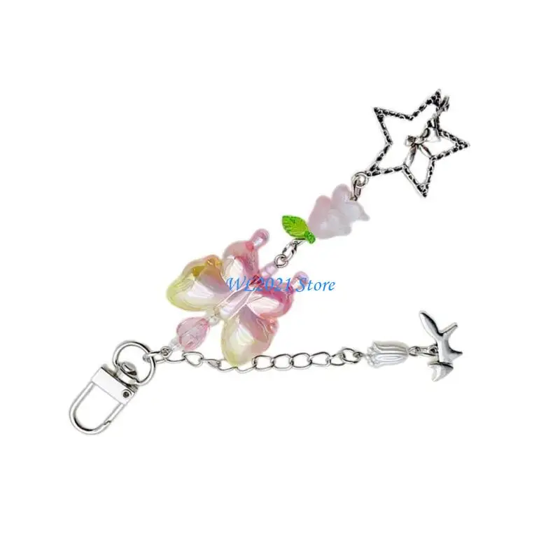 

G5GC Delicate Butterfly Chain Phone Lanyard Stylish Keychain for Fashion Enthusiasts
