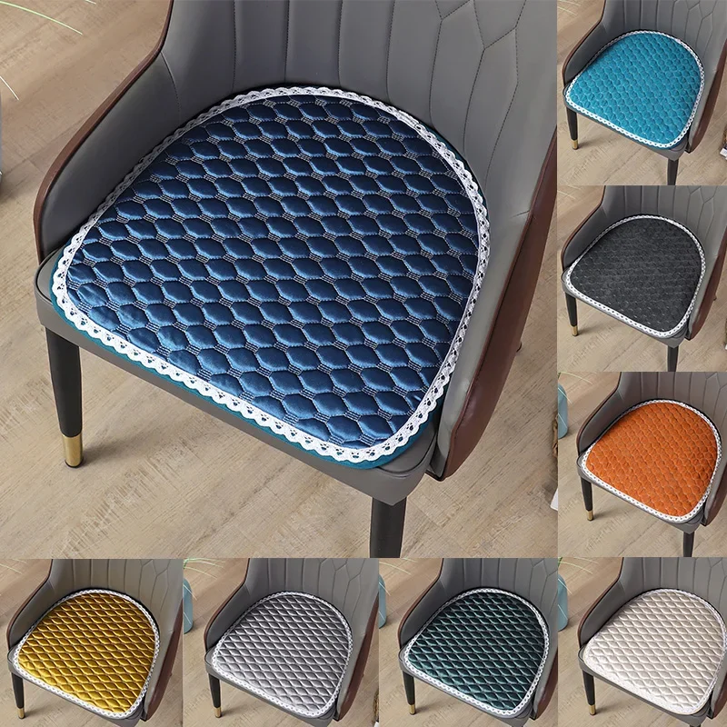 Simple Modern Home Dining Chair Anti-slip Cushion Horseshoe-shaped Cotton Hotel Seat Pad Solid Color Office Sedentary Chair Mats