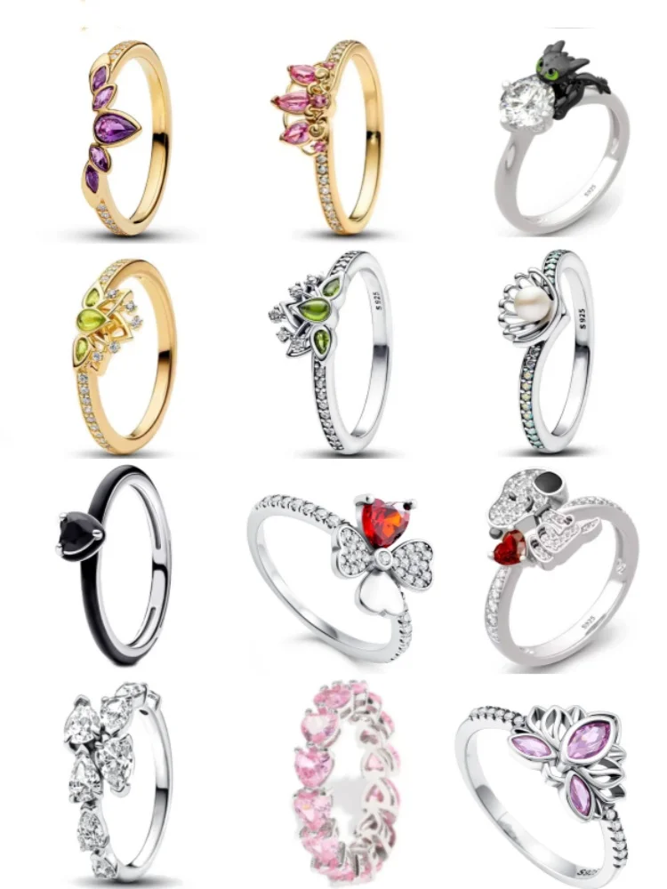 جديد 925 فضي على شكل قلب، لوتس، البرسيم، كريستال أرجواني، خاتم مناسب لحفلات الزفاف النسائية الحساسة مجوهرات عالية الجودة #2