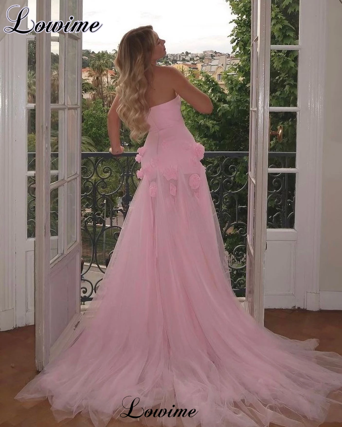 New Elegant Pink Celebrity Dresses Mermaid Sweetheart Red Carpet Runway Dresses With Flowers Vestidos De Gala Evening Gowns