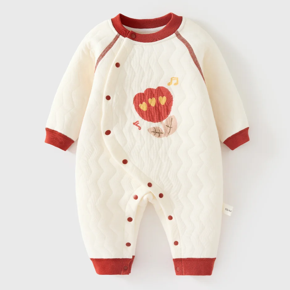 

Детский осенне-зимний трикотажный комбинезон с длинным рукавом, трехслойный, из чистого хлопка, облегающий, для ползания