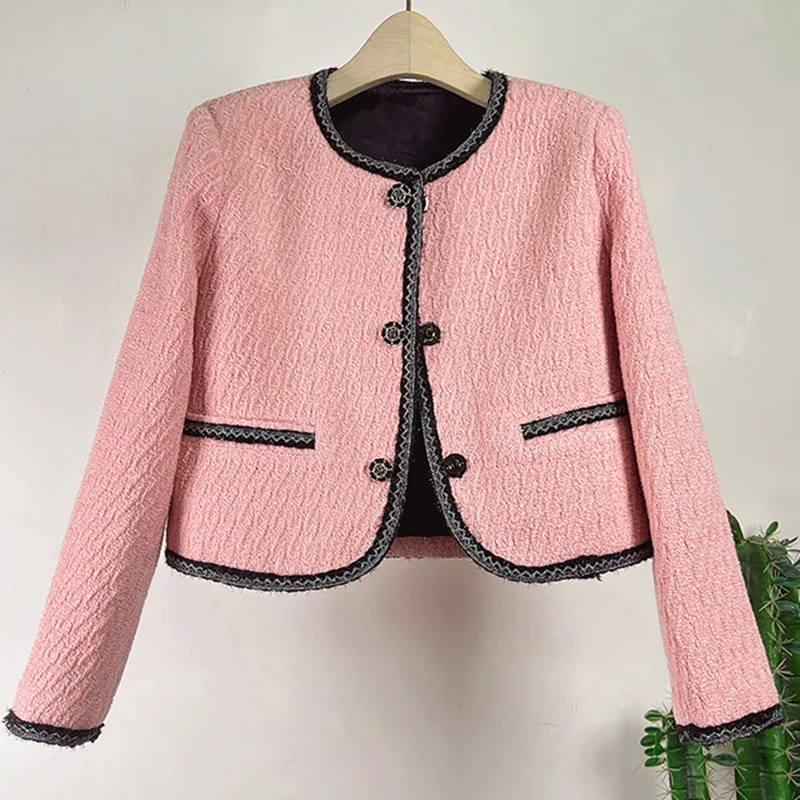 Contrast Color Woolen Coat Women Outwear 2024 Spring Autumn Tweed Jacket Female Overcoat Loose Matching Casual Jacket Short Tops