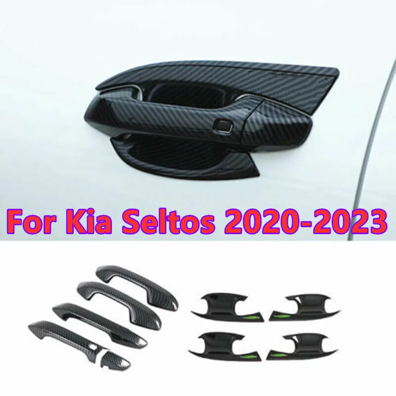 For Kia Seltos 2020-2023 9Pcs Carbon Fiber Car Door Handle Cover+Cup Bowl Trim