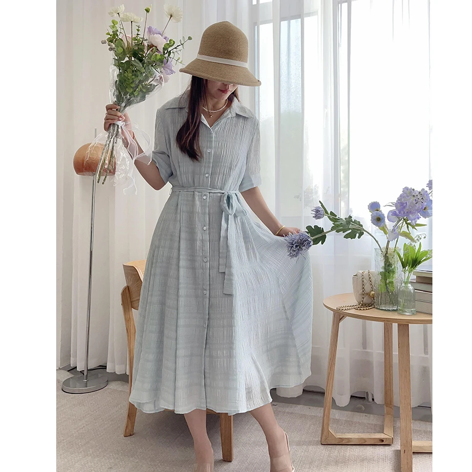 

Легкое платье Ele с воротником-стойкой, на одной пуговице, с завязками на талии, юбка-полусолнце с вставками, А-силуэт, весна-лето